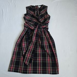 J. Crew Factory Tartan Dress Wrap Bodice Black Red Preppy Size 6 Petite